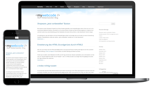 Layout der erstellten mywebcode Website